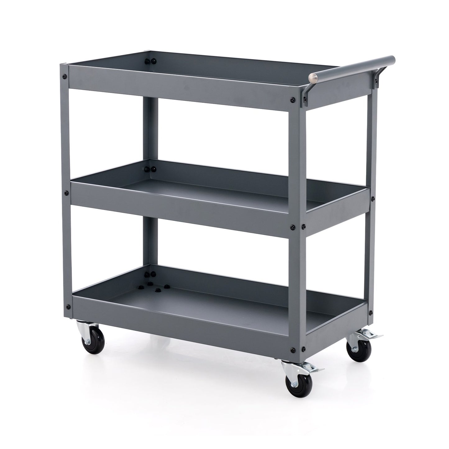 3 Shelf Rolling Metal Utility Cart with Ergonomic Handle-Black