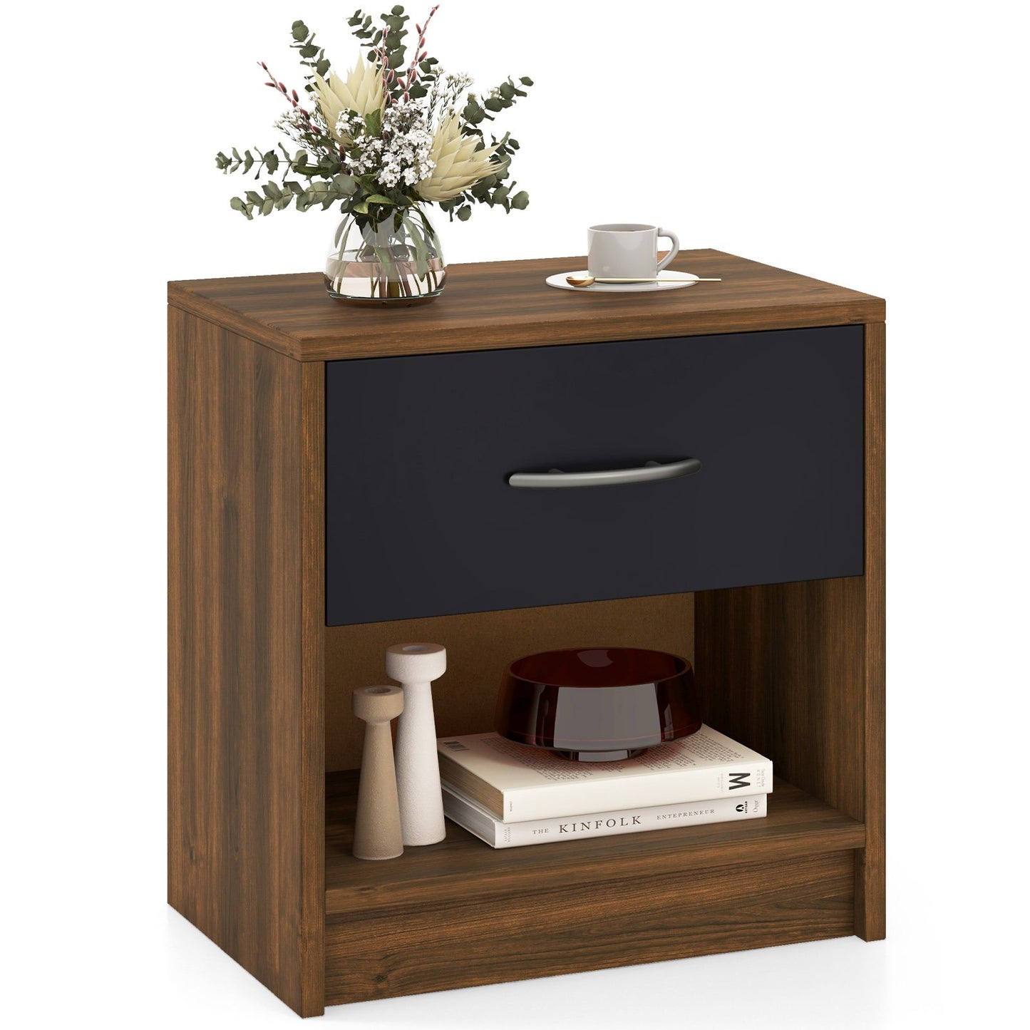 3-Tier Nightstand with Drawer and Open Storage Shelf for Small Spaces-White