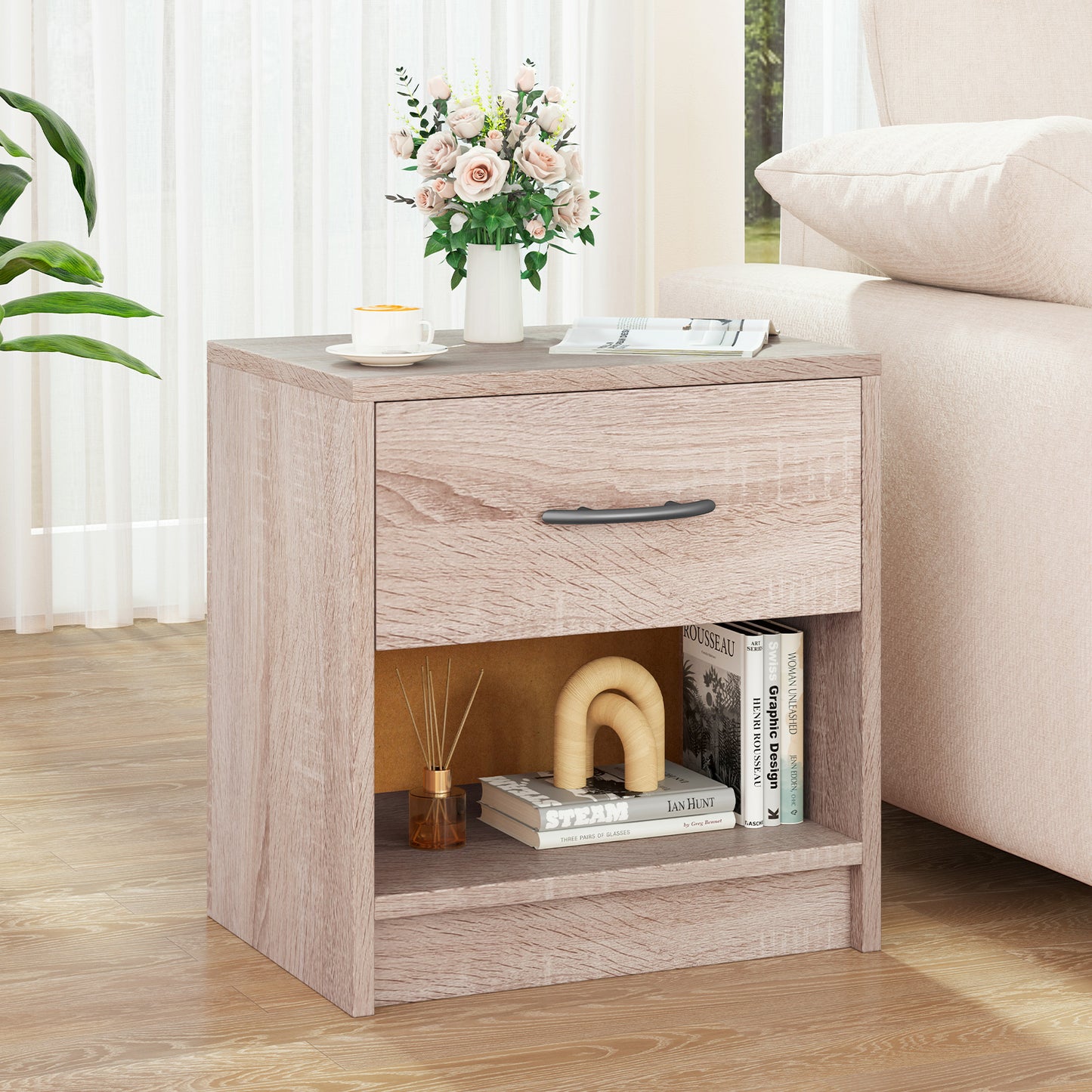 3-Tier Nightstand with Drawer and Open Storage Shelf for Small Spaces-White