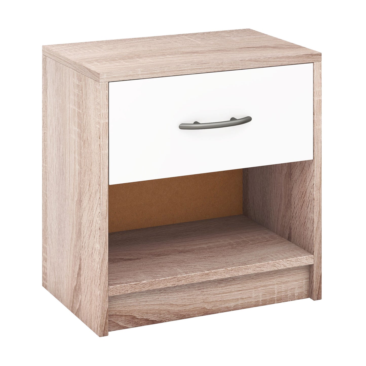 3-Tier Nightstand with Drawer and Open Storage Shelf for Small Spaces-White