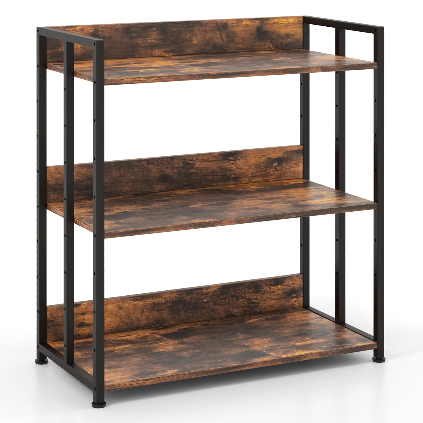 3-Tier Bookshelf with Adjustable Shelves and Metal Frame-Grey