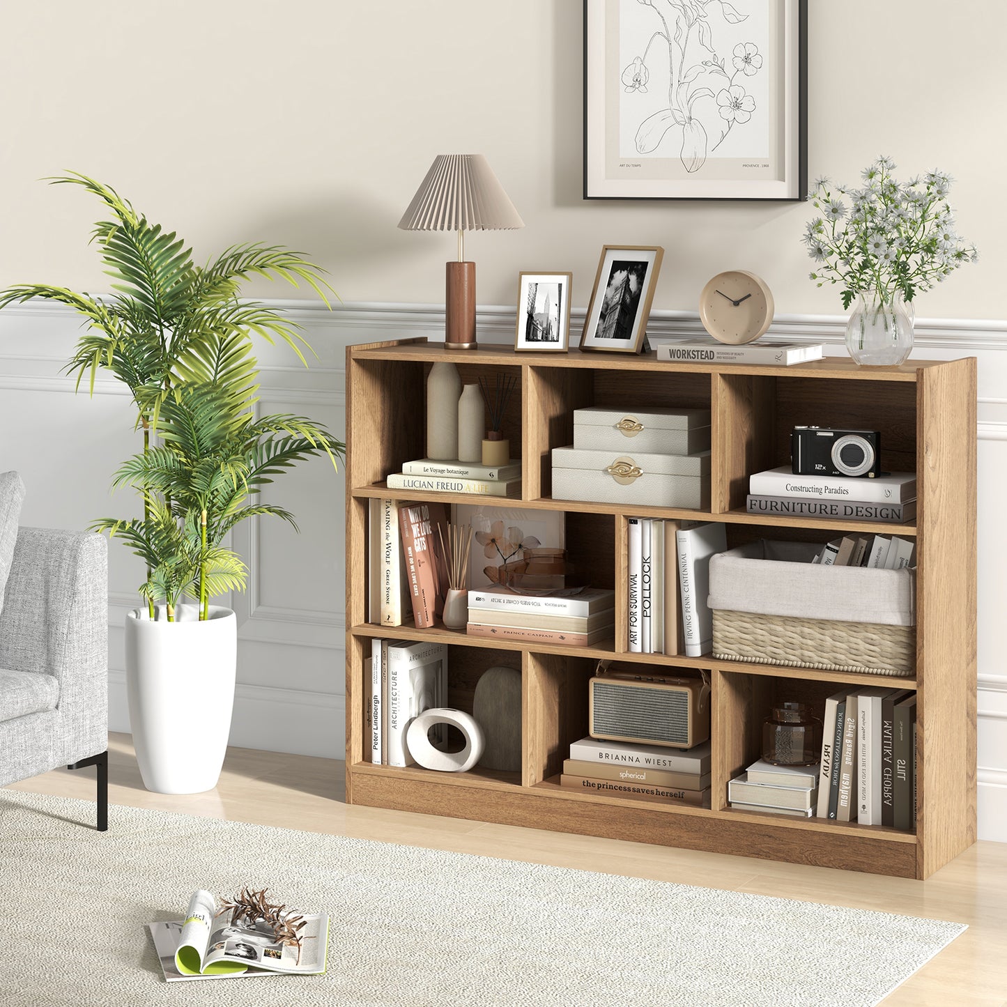 3-Tier Open Bookcase 8-Cube Floor Standing Storage Shelves Display Cabinet-White
