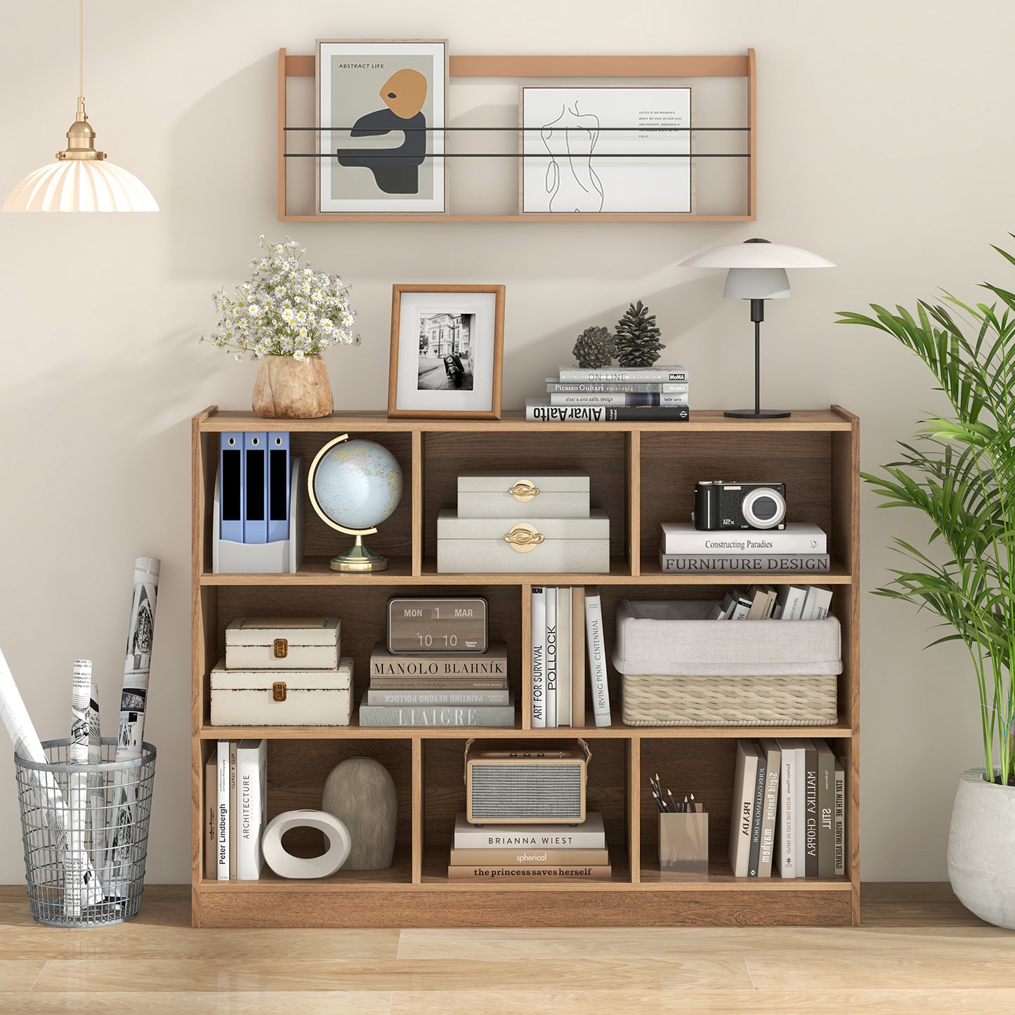 3-Tier Open Bookcase 8-Cube Floor Standing Storage Shelves Display Cabinet-White