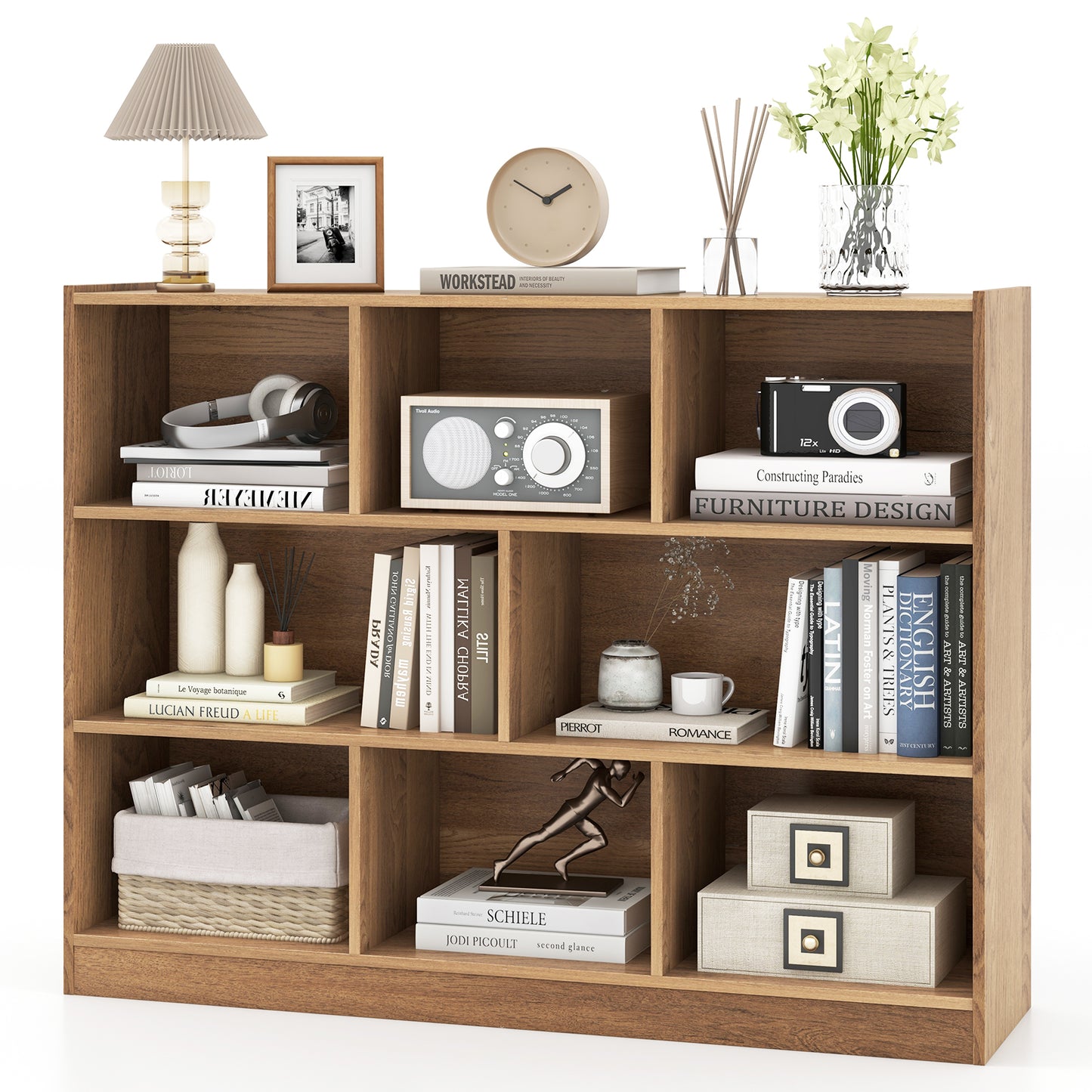 3-Tier Open Bookcase 8-Cube Floor Standing Storage Shelves Display Cabinet-White