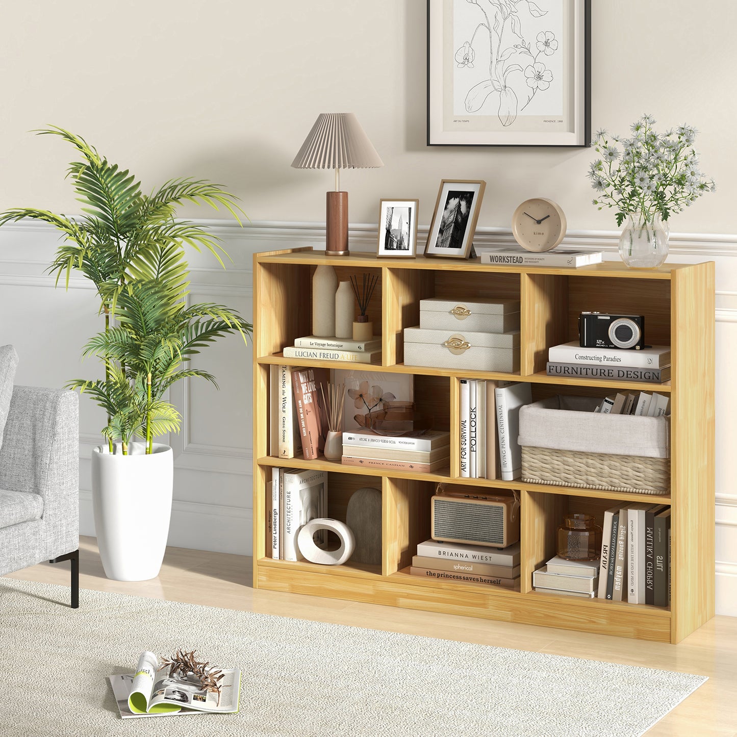 3-Tier Open Bookcase 8-Cube Floor Standing Storage Shelves Display Cabinet-White