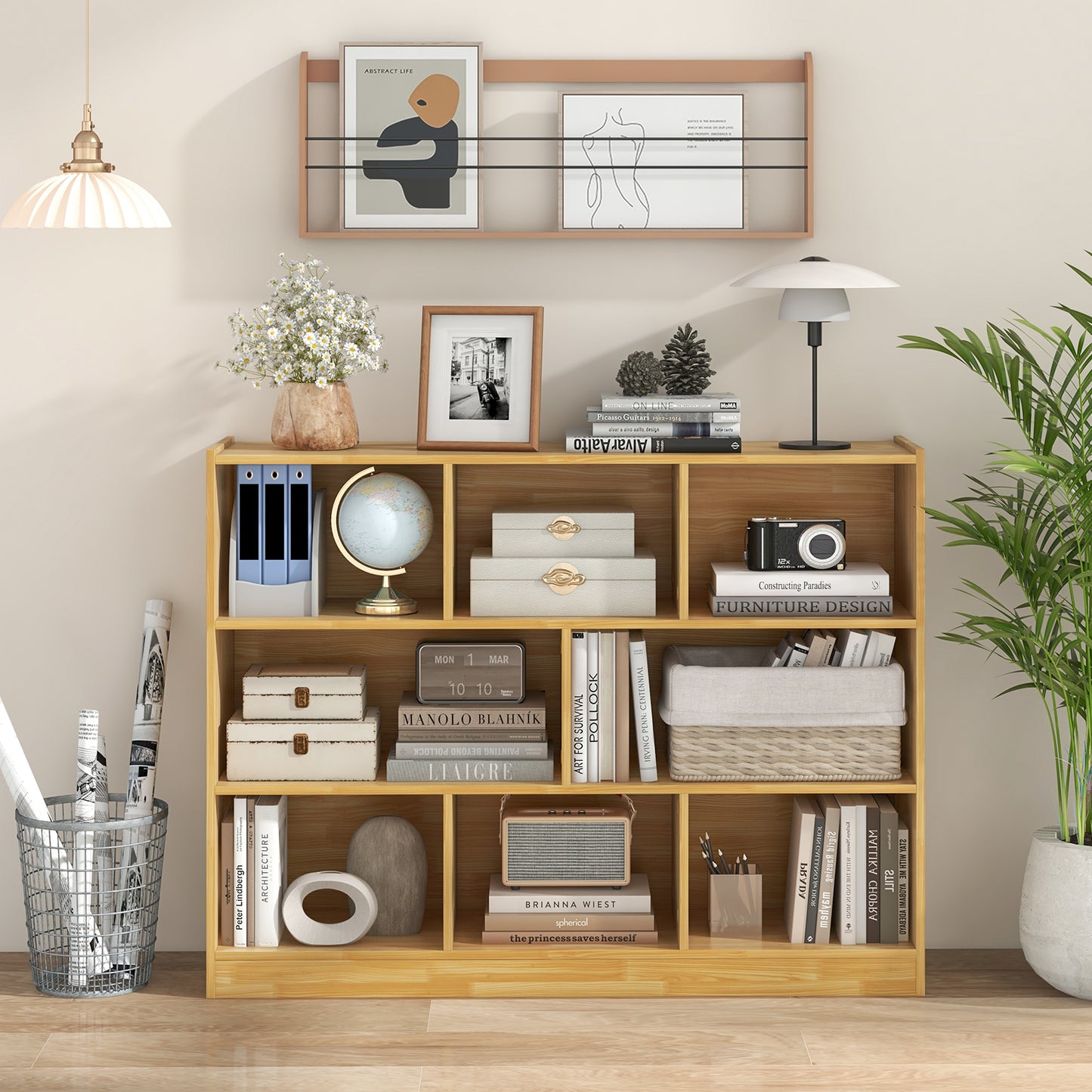 3-Tier Open Bookcase 8-Cube Floor Standing Storage Shelves Display Cabinet-White