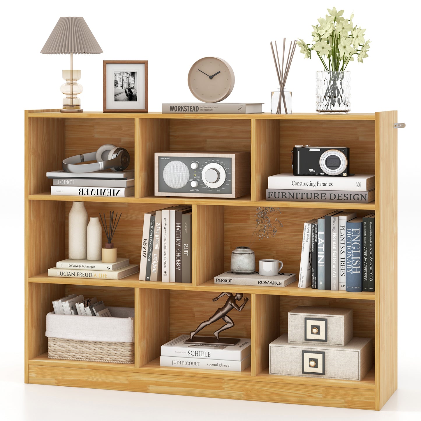 3-Tier Open Bookcase 8-Cube Floor Standing Storage Shelves Display Cabinet-White