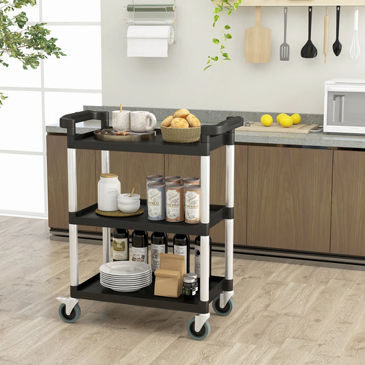 3-Tire Metal Rolling Cart with Lockable Universal Wheels