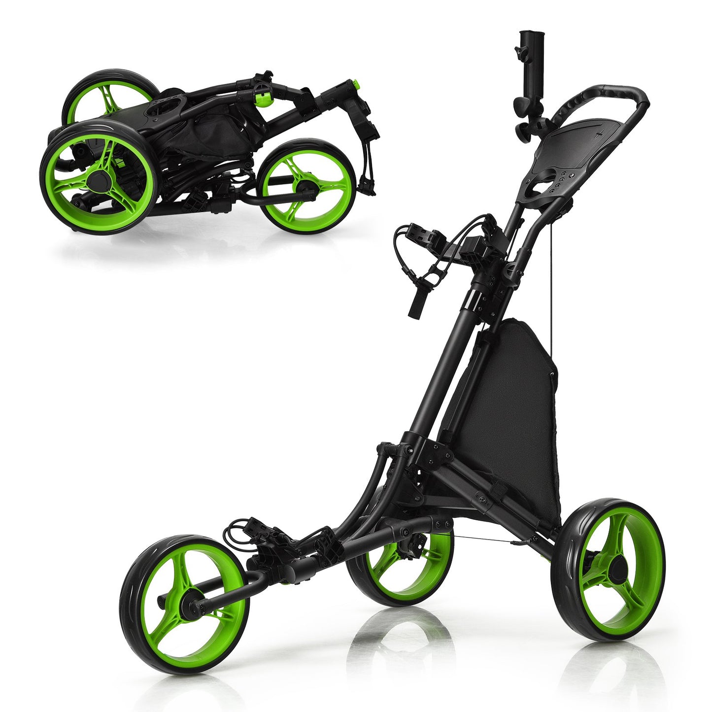 3 Wheel Golf Push Pull Cart with Adjustable Height Handle-Blue