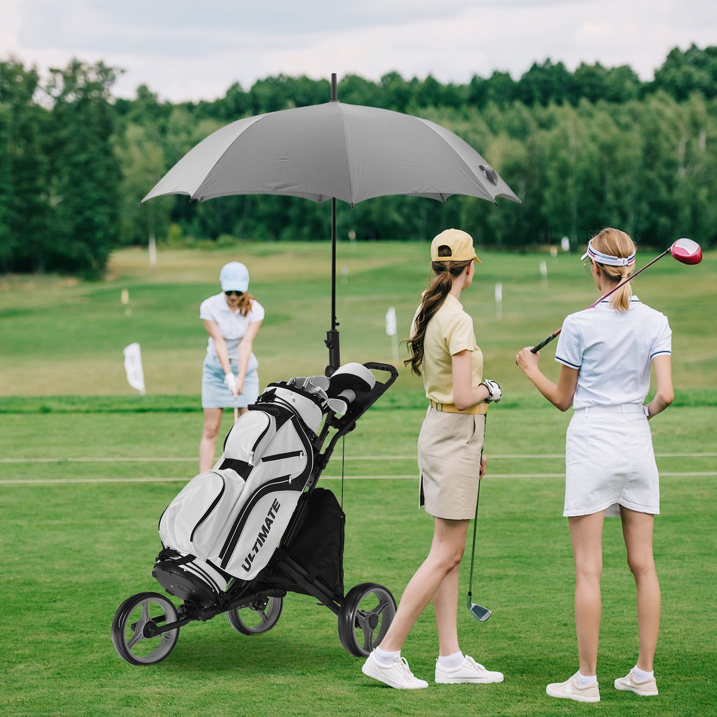 3 Wheel Golf Push Pull Cart with Adjustable Height Handle-Blue