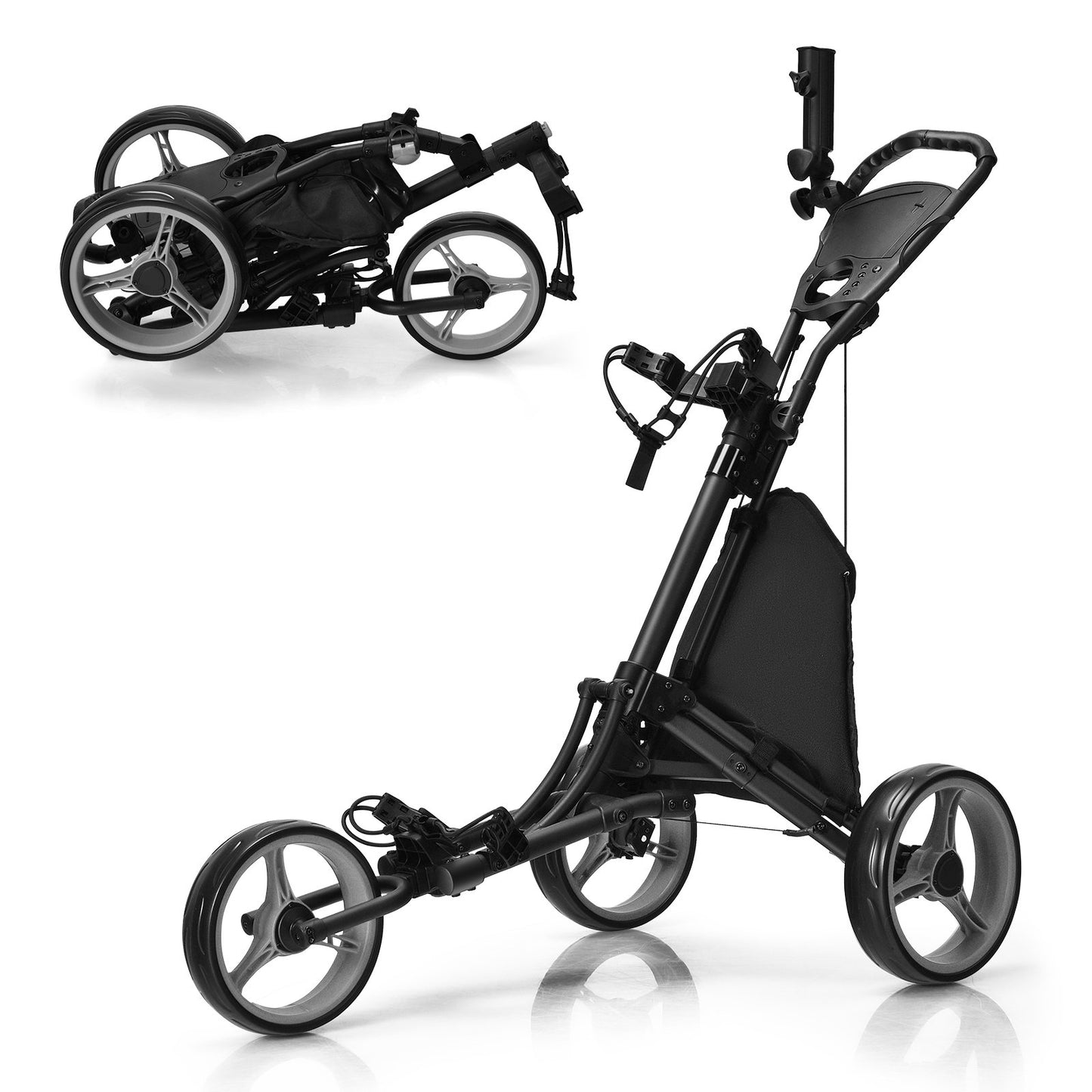 3 Wheel Golf Push Pull Cart with Adjustable Height Handle-Blue