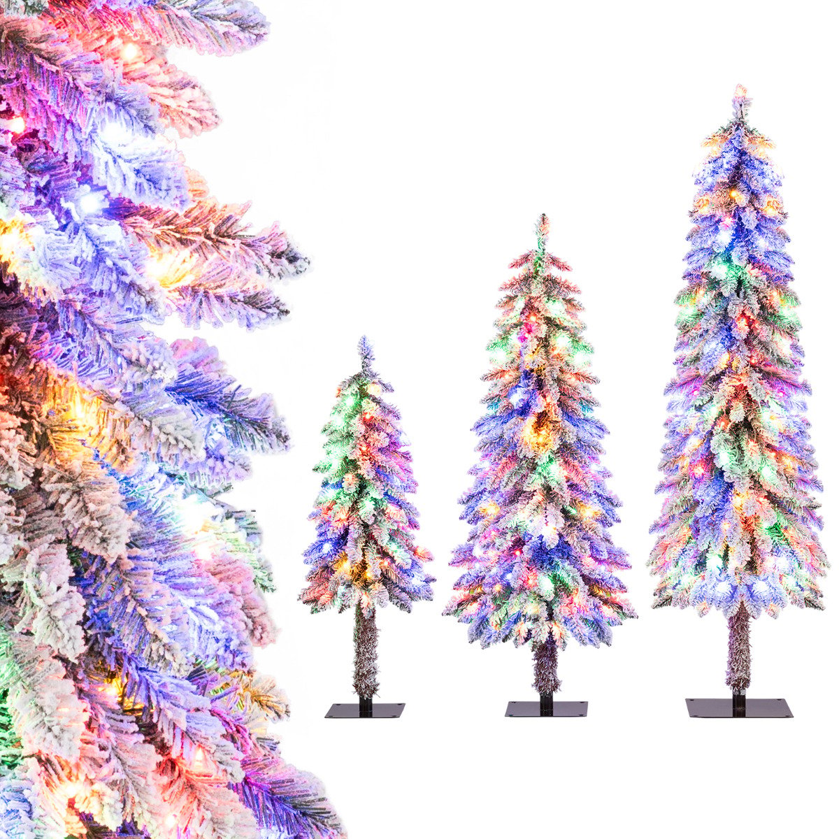 3’ 4’ 5’ Artificial Christmas Tree Set with 115 + 207 + 275 Branch Tips and 50 + 100 + 150 Colorful LED Lights