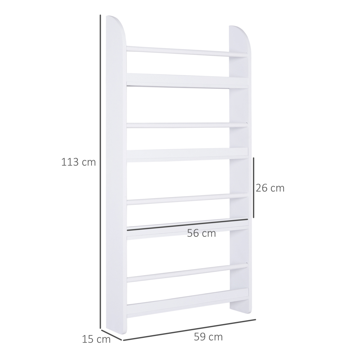 MDF Freestanding Wall-Mounted 4-Tier Magazine Shelf Rack White