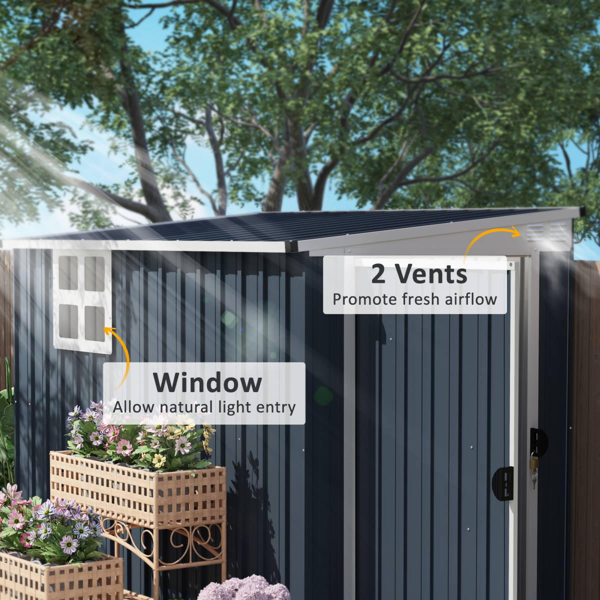Outsunny 7.6 x 4ft Outdoor Garden Storage Shed with Window, Dark Grey