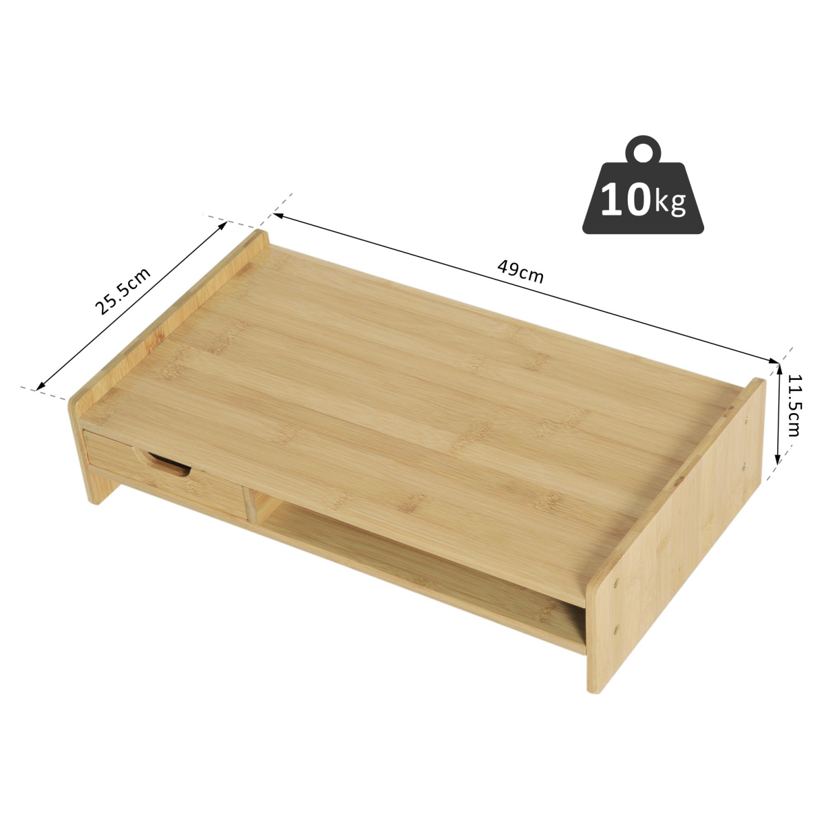 Monitor Riser Laptop PC Plinth Stand Desktop Organiser W/ Drawer Bamboo