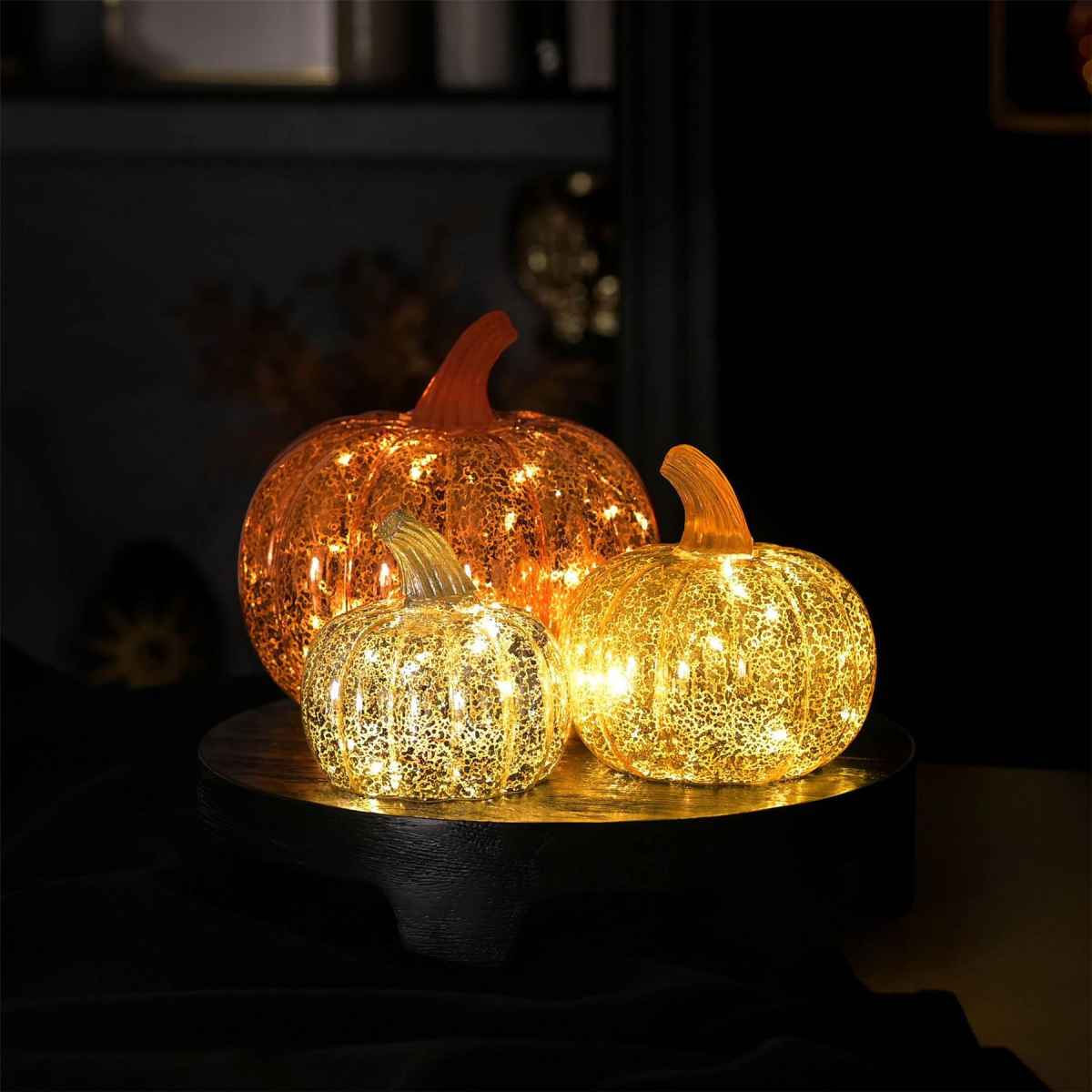 Gold Glass Pumpkin LED Lantern Medium