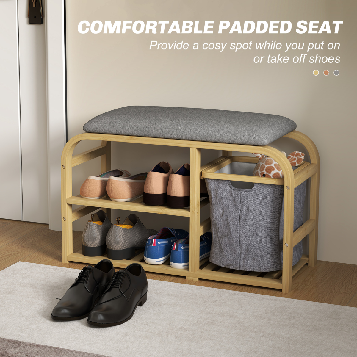 HOMCOM Shoe Rack Bench with Seat for Hallway, Entryway, Nature Wood Finish