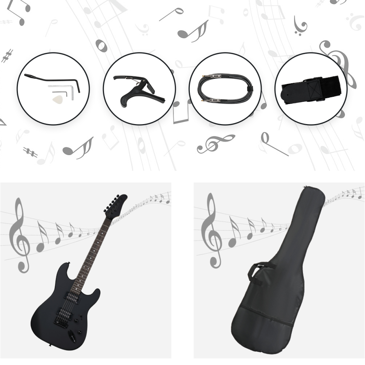 GST 39in Electric Guitar H-H Pickups Black suit for Heavier  Rock