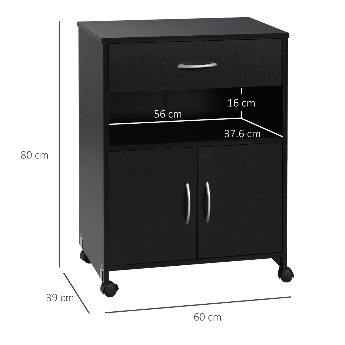 Mobile Printer Stand w/ Storage Shelf Universal Wheels for Home Black Vinsetto