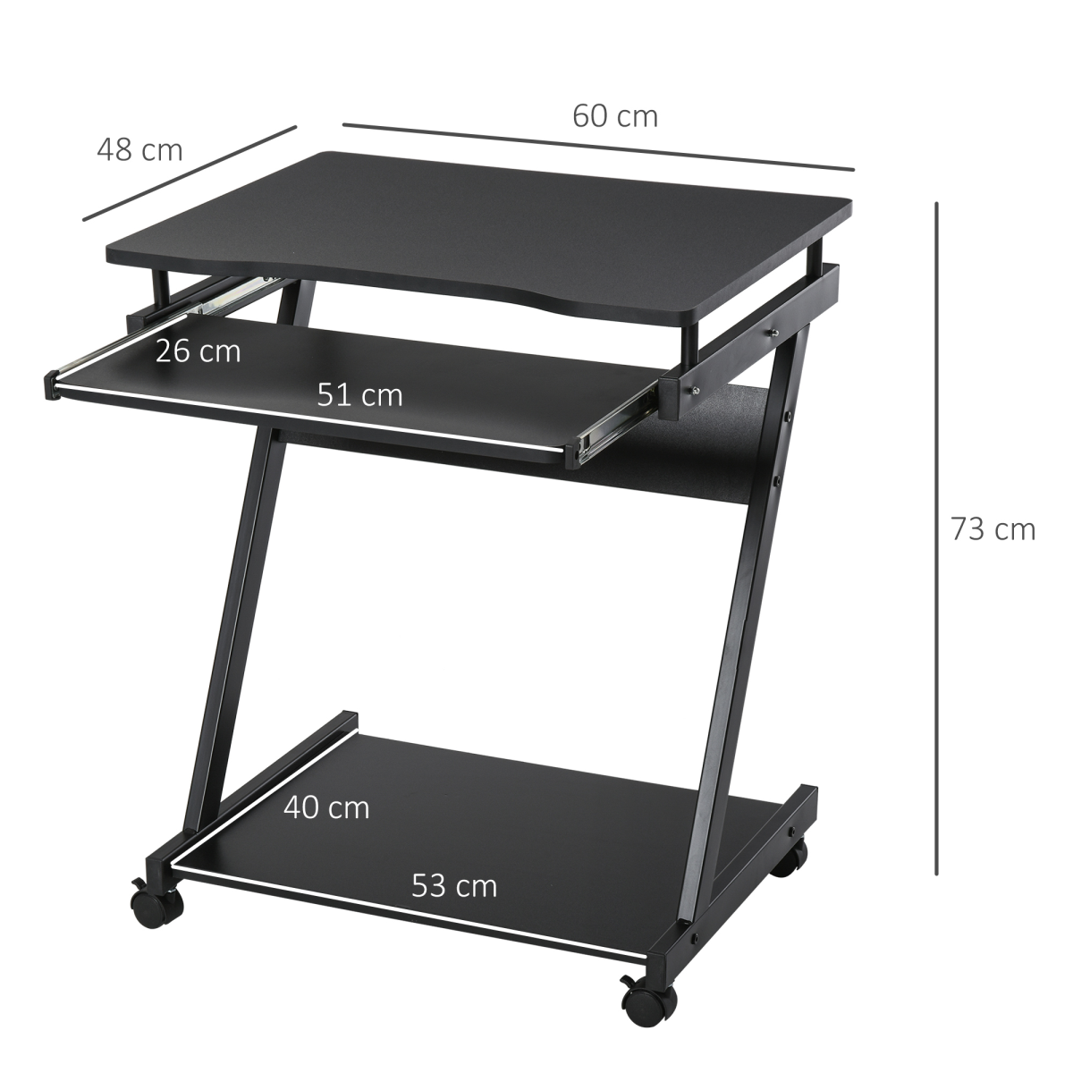 Movable Computer Desk with 4 Moving Wheels Sliding Keyboard Tray Black