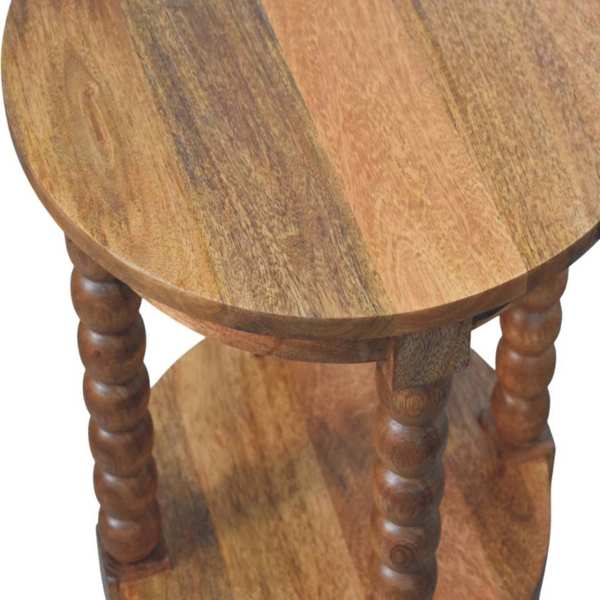 Artisan Furniture Solid Wood Barley Twist Round Side Table, 1 Shelf, Brown