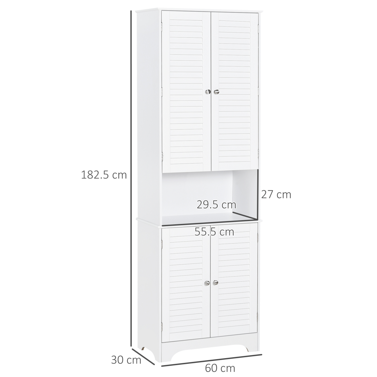 183x60cm Tall Freestanding Bathroom Cabinet Retro Shutters 3 Compartments White