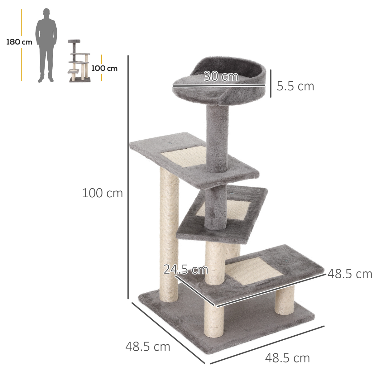 Cat Tree Activity Center Kitten Climbing Tower Scratching Post Plush Pawhut