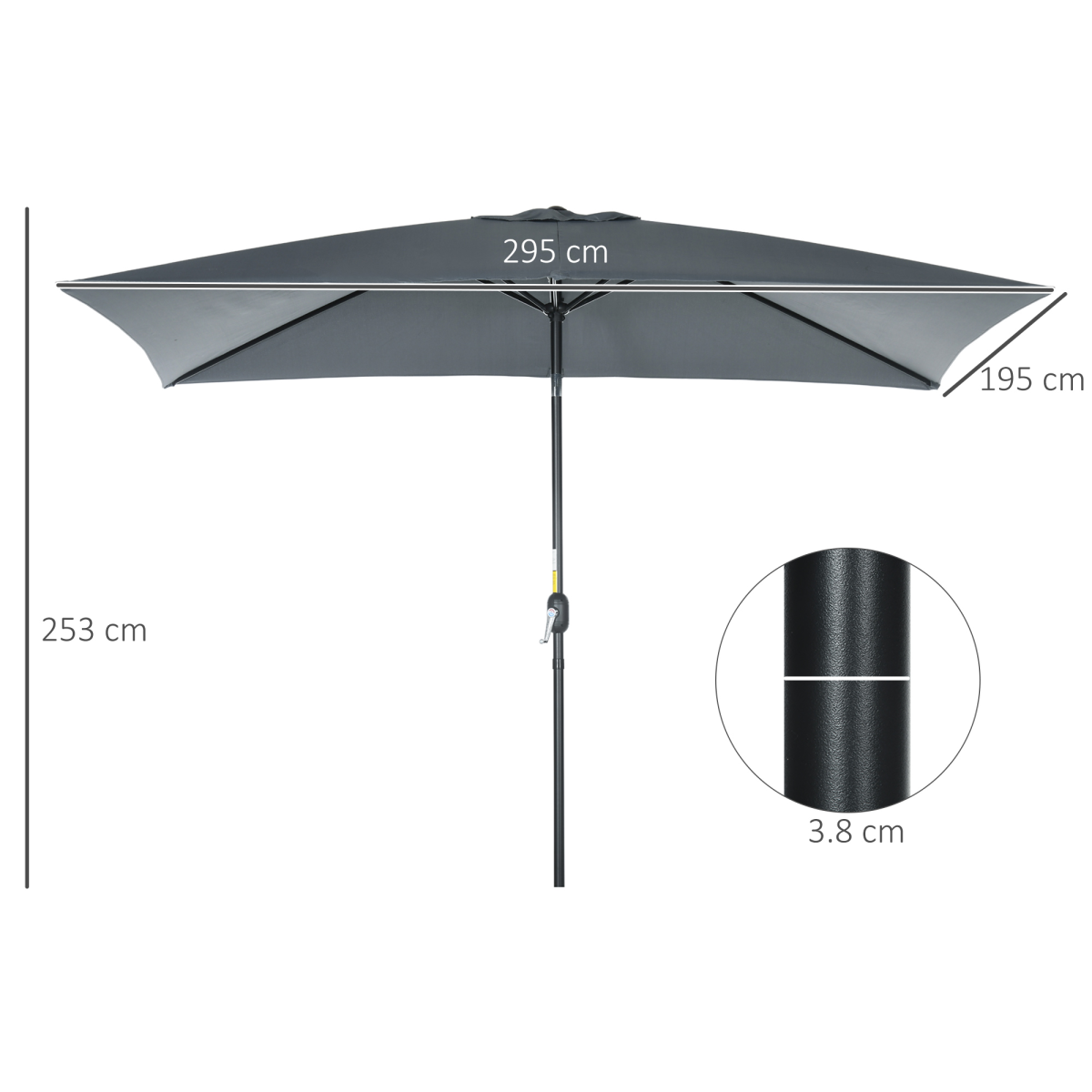 Outsunny 3x2m Patio Parasol Canopy Tilt Crank 6 Ribs Sun Shade Garden Dark Grey