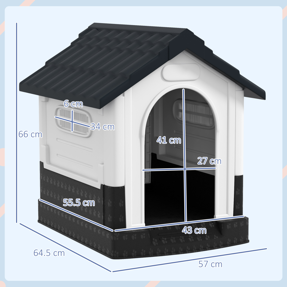 PawHut Dog Kennel for Outside, for XS Dogs, 64.5 x 57 x 66cm, Grey