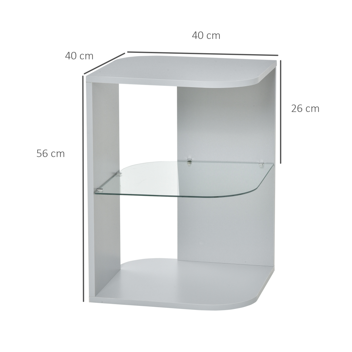 HOMCOM Modern Side Table Three Layer Bedside Table w/ Storage Shelves, Grey