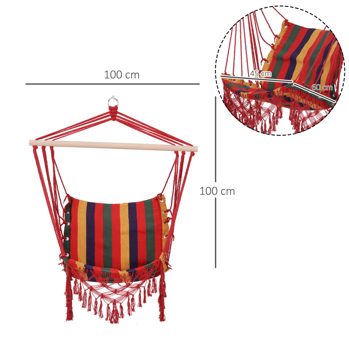 Hammock Chair Swing Colourful Striped Seat Porch Indoor Outdoor Hanging Beach