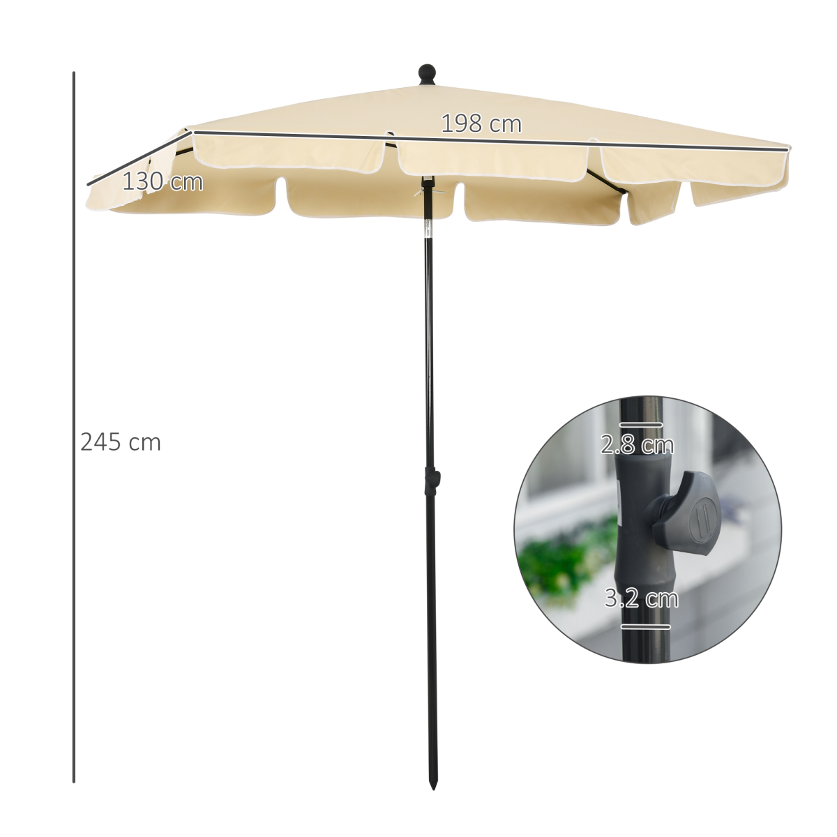 Aluminium Sun Parasol Garden Tilting Umbrellas Patio Rectangular, 2x1.25m, Beige