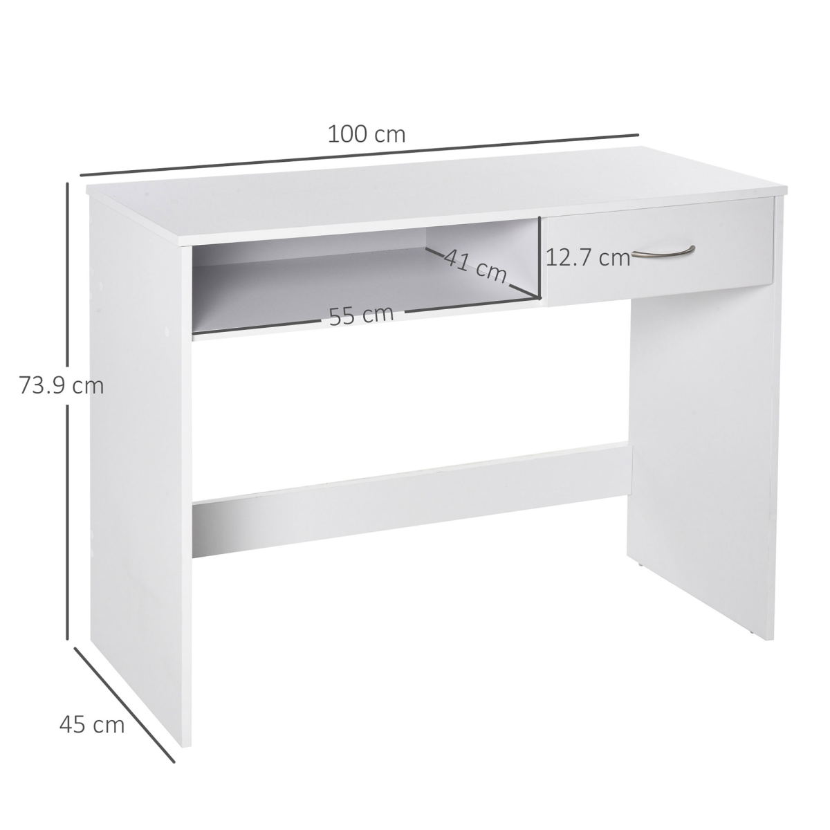HOMCOM Modern Computer Work Desk Table Study Shelf Drawer Writing Station White