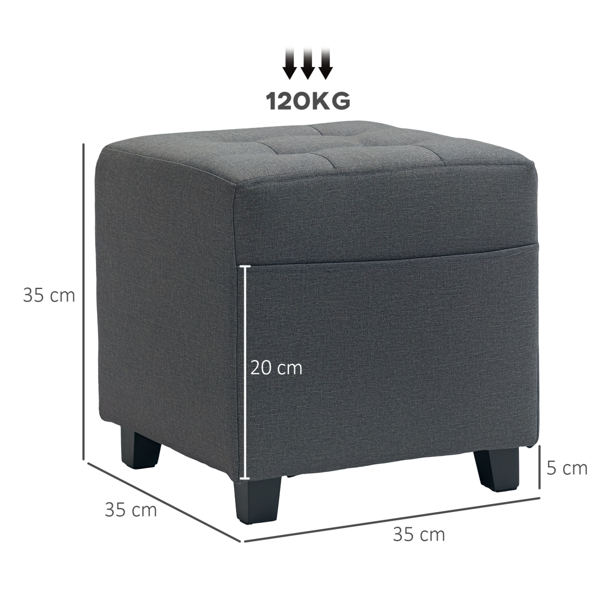 HOMCOM Small Footstool Square Ottoman with Padded Seat for Living Room Grey