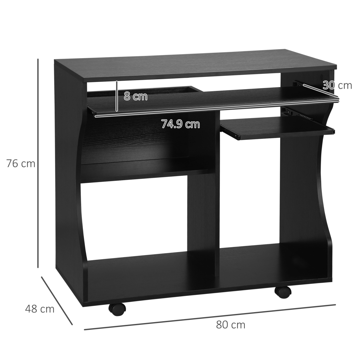 HOMCOM Computer Table Study Desk with Sliding Keyboard Tray, Black