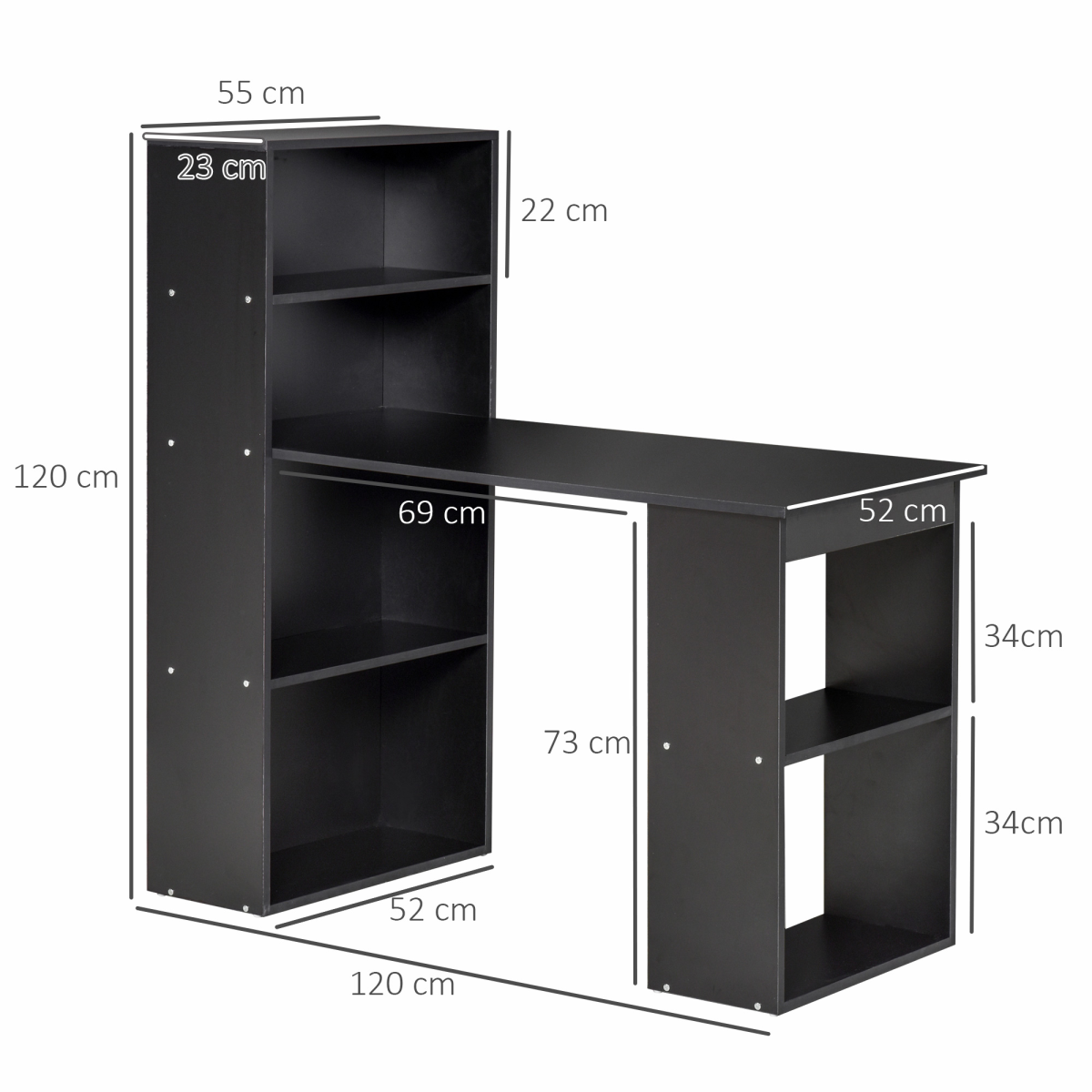 Computer Desk, 120Lx55Dx120H cm-Black