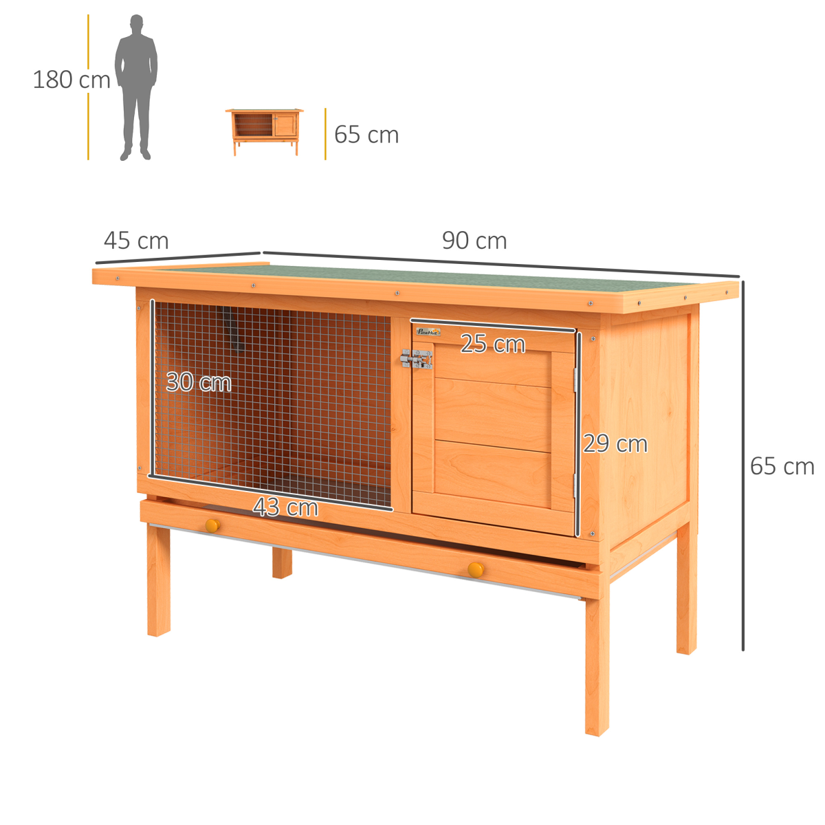 Rabbit Hutch Bunny Cage Guinea Pig Elevated House Wood Outdoor Garden Pawhut