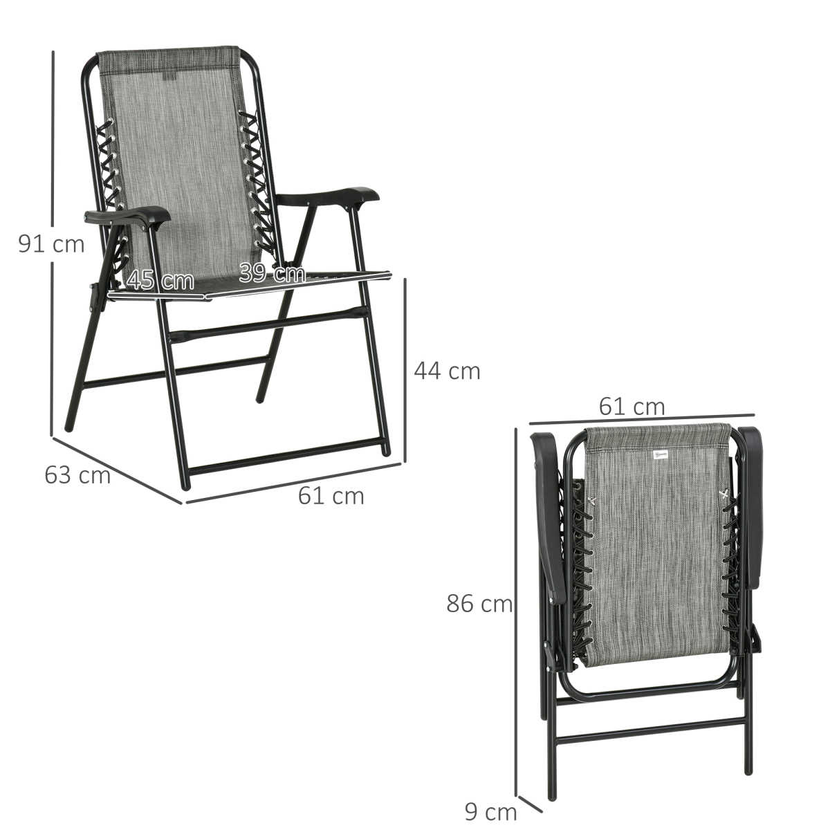Set of 2 Patio Folding Dining Chair Set Garden Outdoor Grey