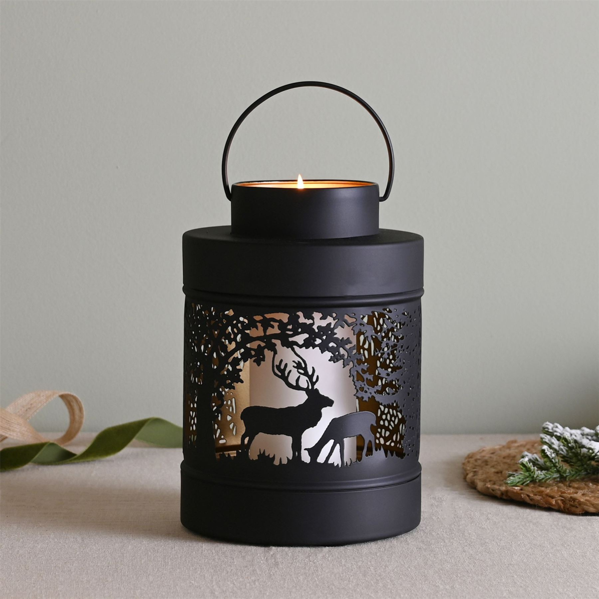 Black Forest Scene Round Lantern Medium