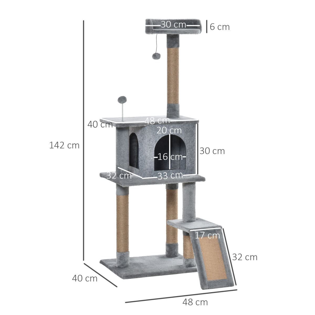 Cat Tree Tower Climbing Kitten Activity Center with Jute Scratching Post, Grey