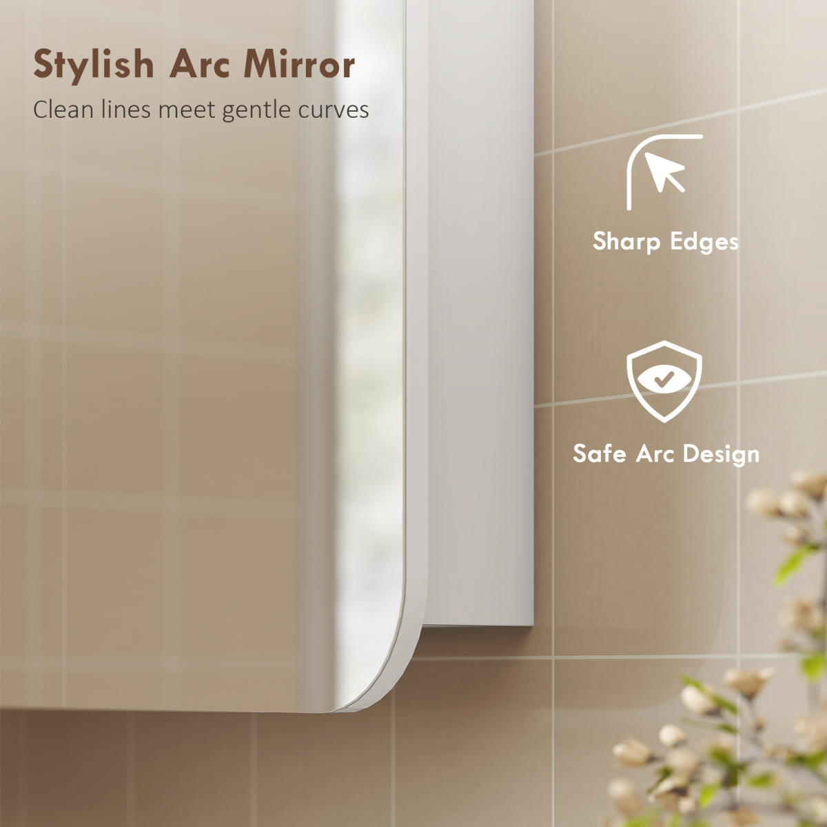 HOMCOM Arched Bathroom Mirror Cabinet, Wall Mounted Mirrored Cabinet