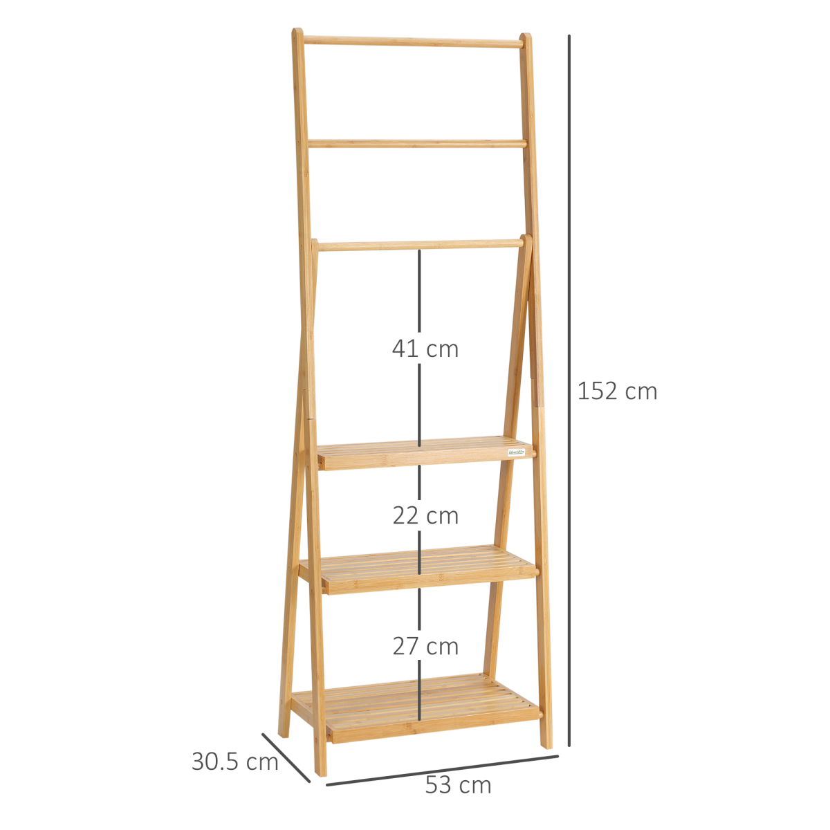 Freestanding Foldable Bamboo Towel Rack with 3 Bars and Shelves for Bathroom