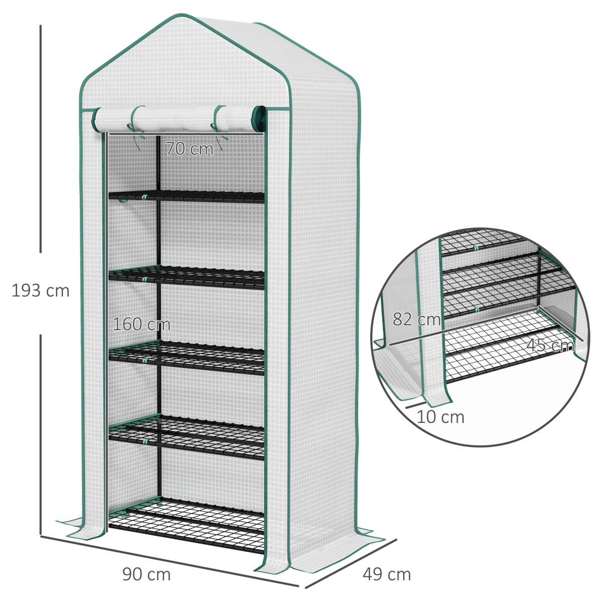 Outsunny Widened Mini Greenhouse 5 Tier Green House, 193H x 90W x 49Dcm, White