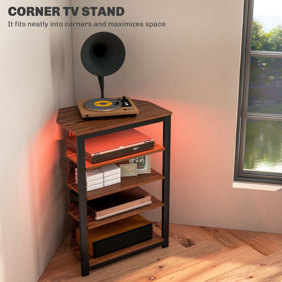 HOMCOM TV Stand with Lights, 4-Tier Storage Shelves for TVs up to 29"