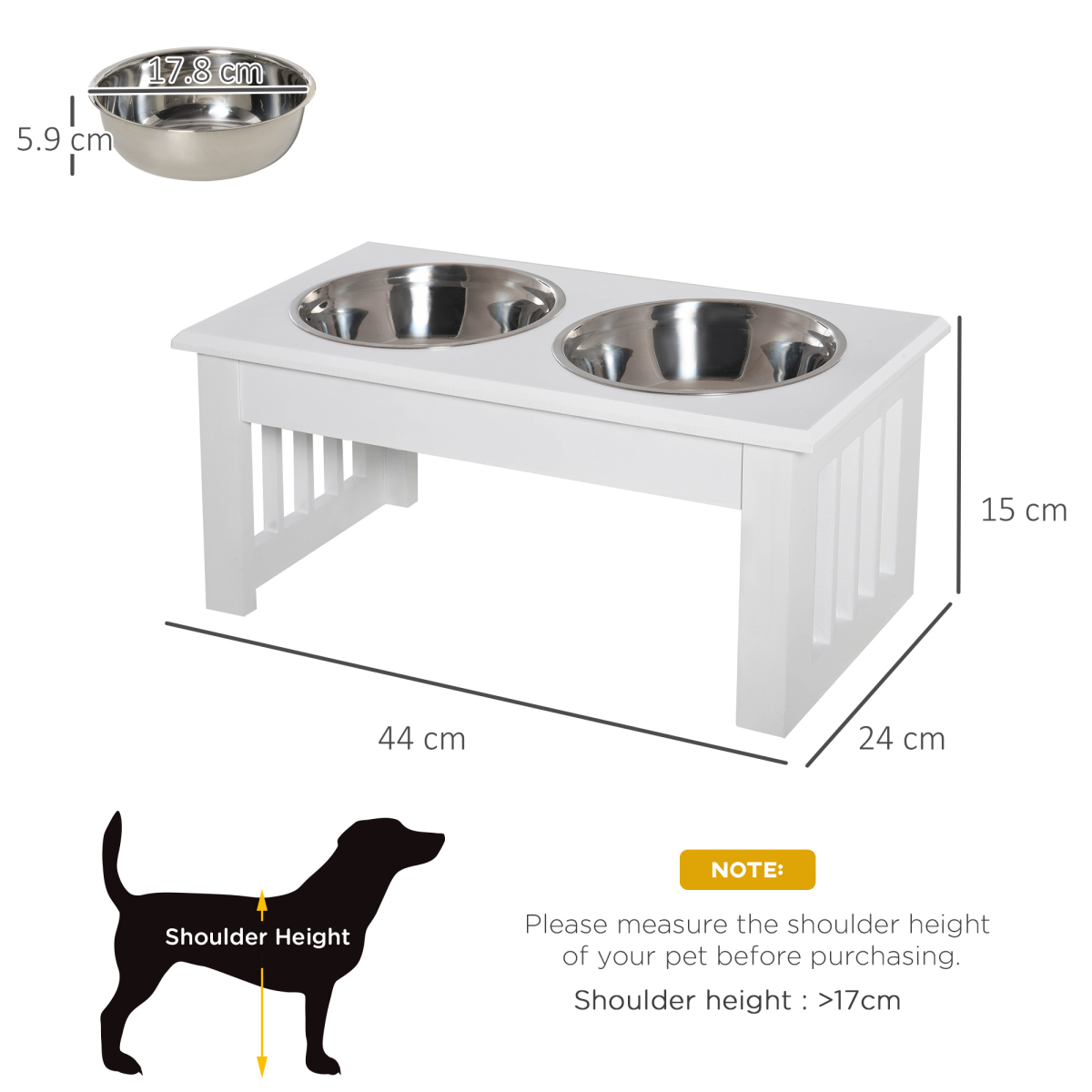 Pet Feeder Raised Elevated Stainless Steel Bowls Stand Food Water White Samll