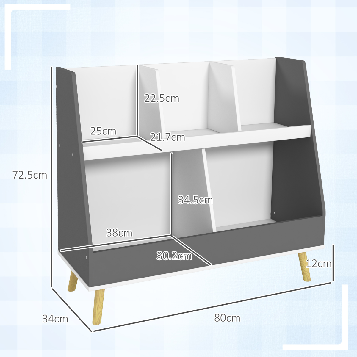 HOMCOM Kids Storage Shelf with 5 Compartments, Anti-Tip Device, Grey