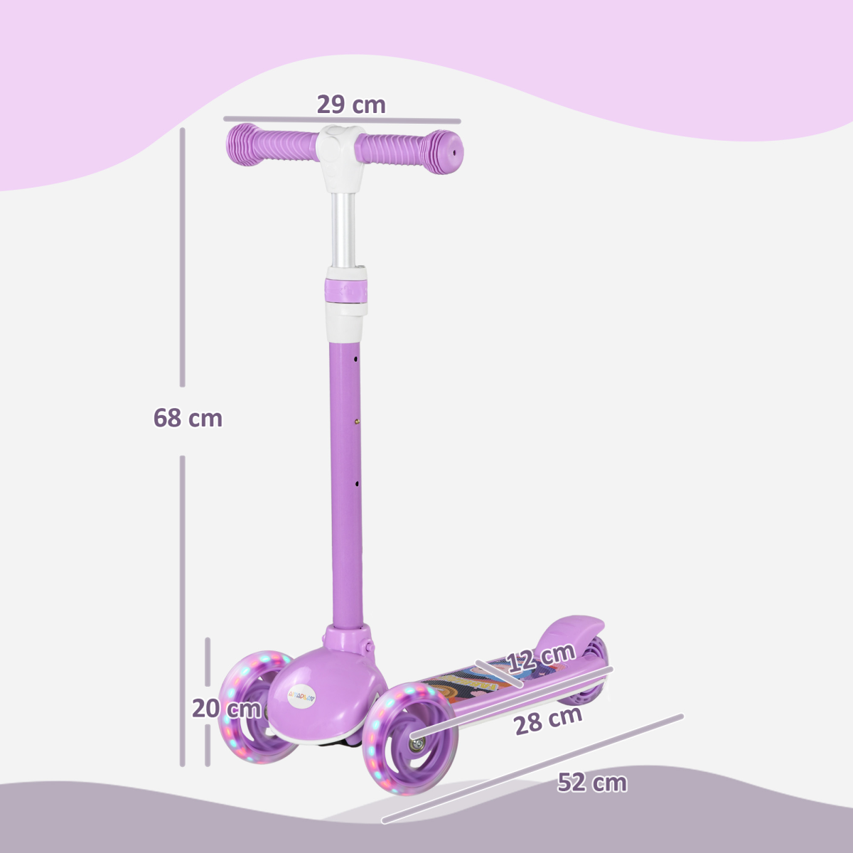 AIYAPLAY Kids 3 Wheel Scooter for 2-6 Years Old w/ Adjustable Height, Purple