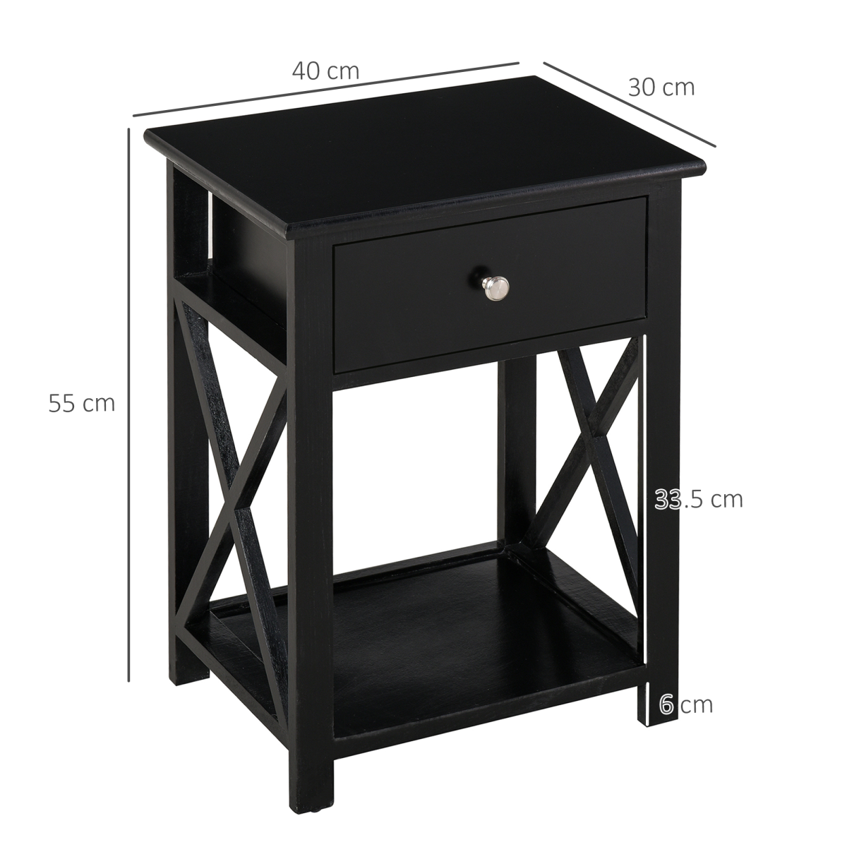 HOMCOM 55cm End Side Table w/ Drawer Shelf Home Storage Furniture Black