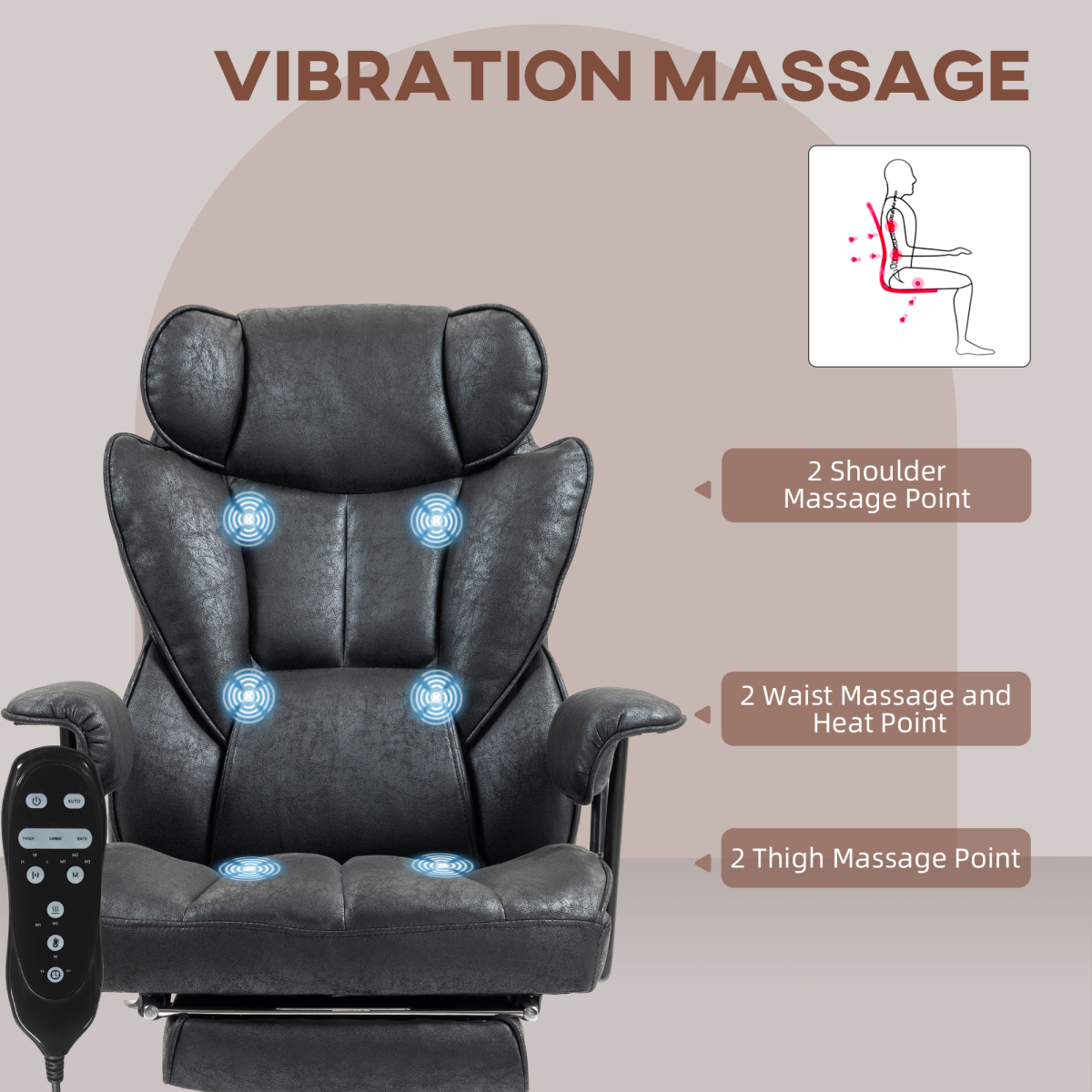 HOMCOM Massage Office Chair, Heated Reclining Desk Chair, Black