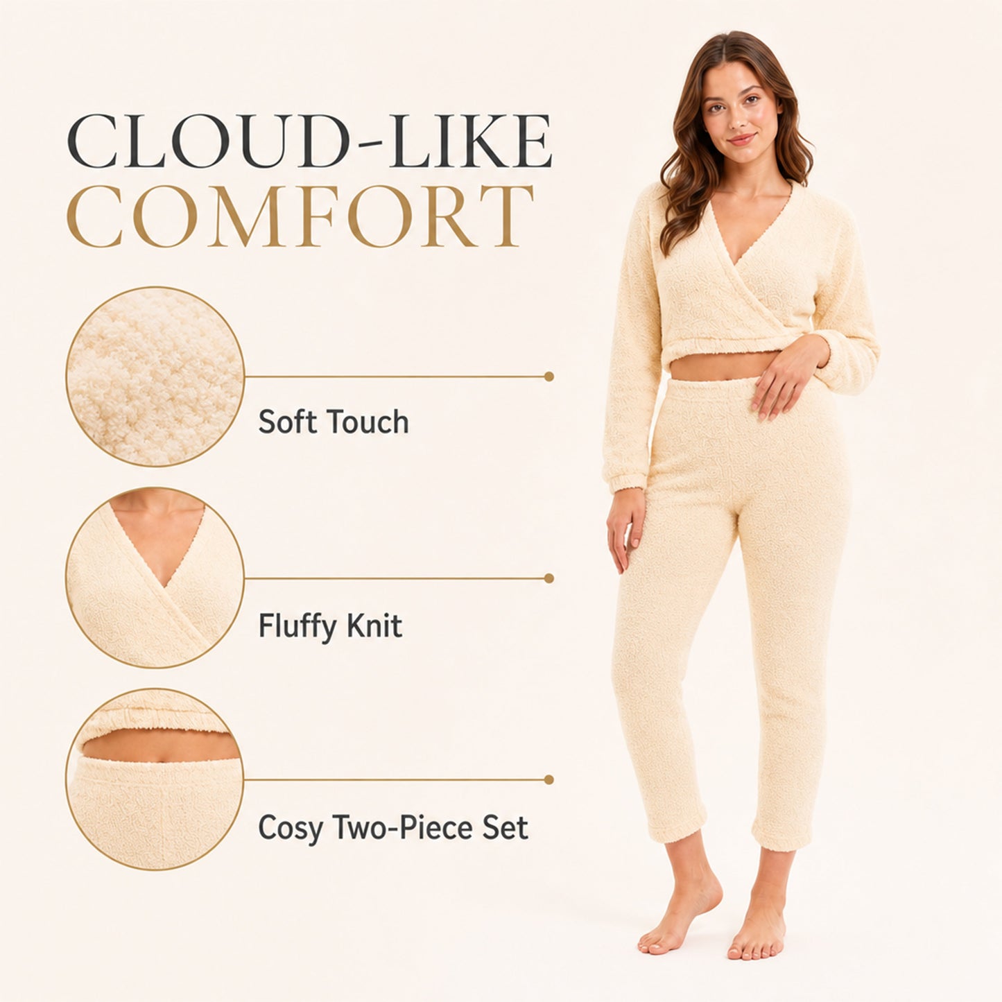 Daisy Dreamer Women's Teddy Fleece Loungewear Set With Long Sleeve Wrap Top And Stretch